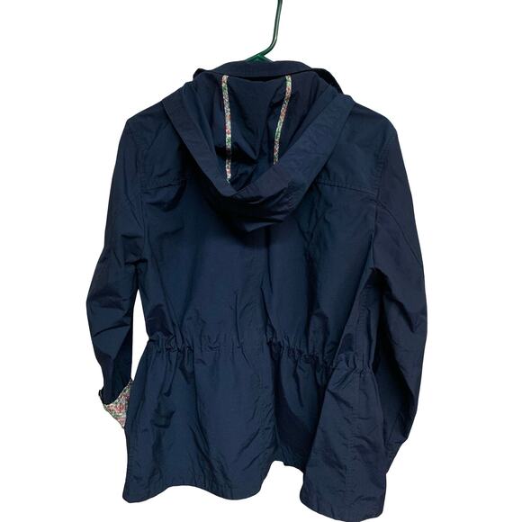 Lands' End Women’s Navy Hooded Utility Jacket Size M | Floral Trim Raincoat - Picture 6 of 7